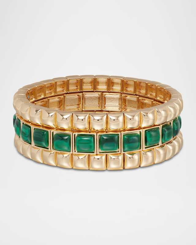 The Puffy Stud Bracelet Stack in Malachite